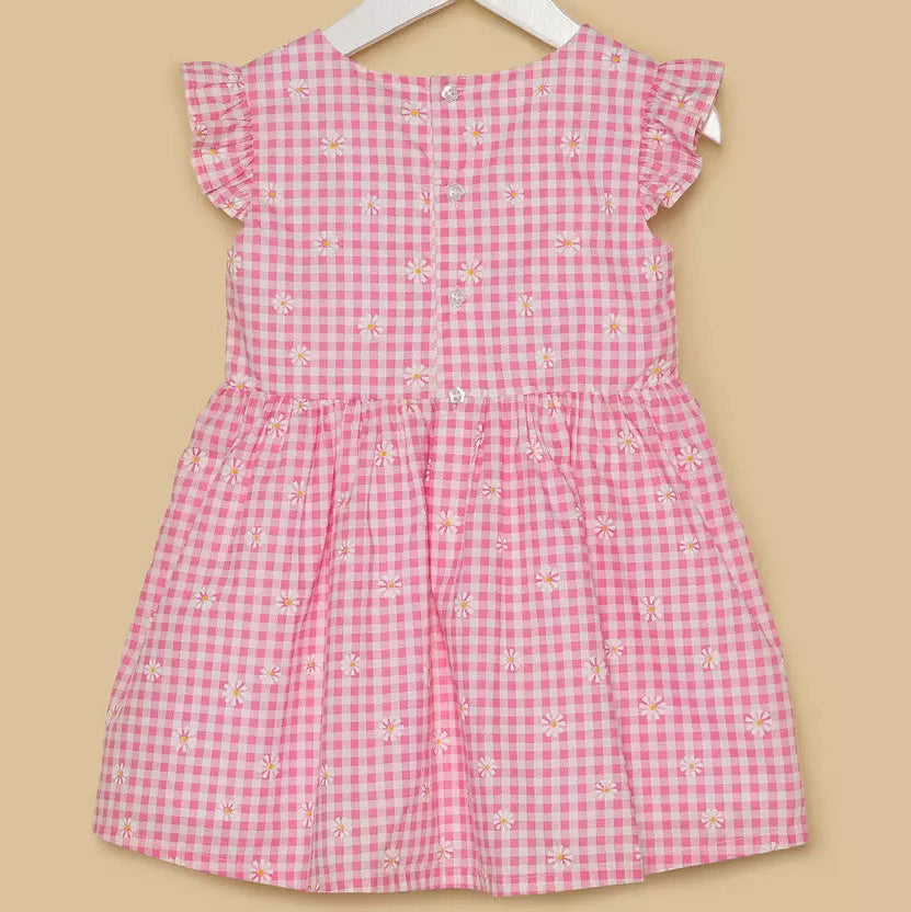 MAX-Checked Cotton A-line Dress with Bow