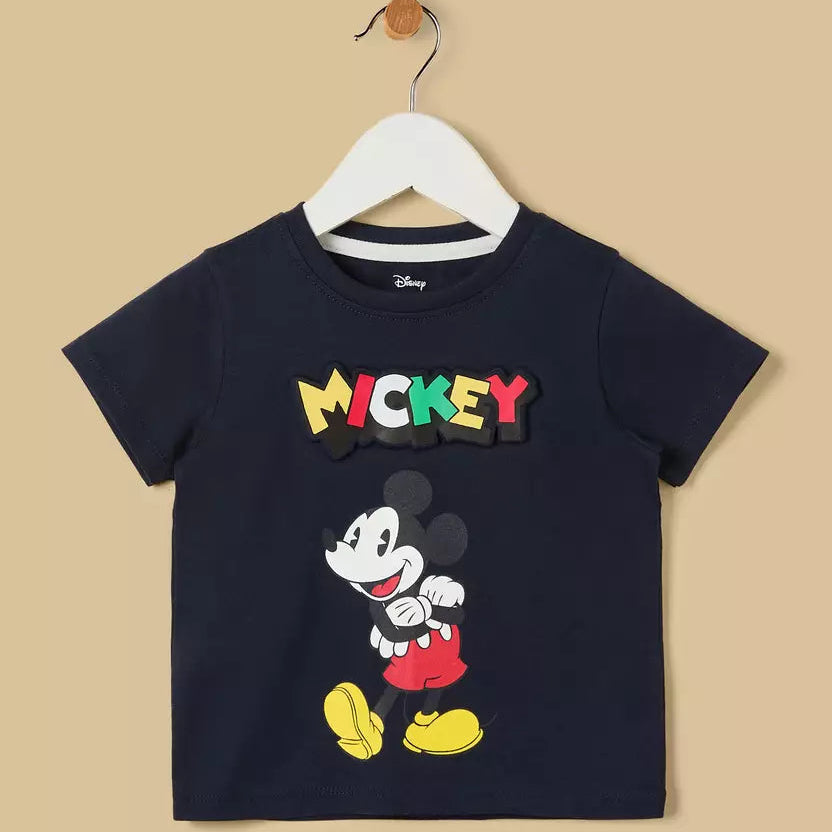 MAX-Mickey Mouse Print Cotton T-shirt and Shorts Set