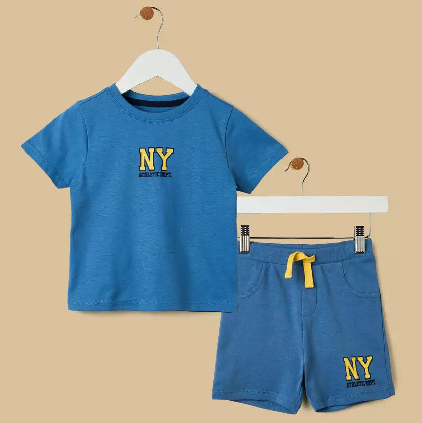 MAX-New York Print Cotton T-shirt and Shorts Set