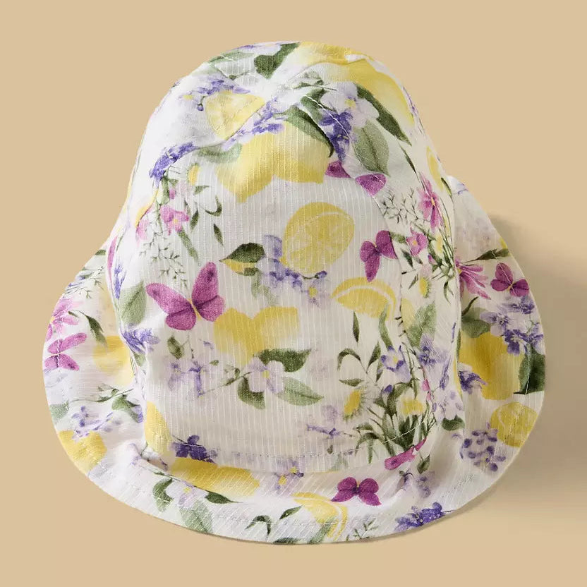 MAX-Lemon Print Sleeveless Dress with Bloomers and Cap