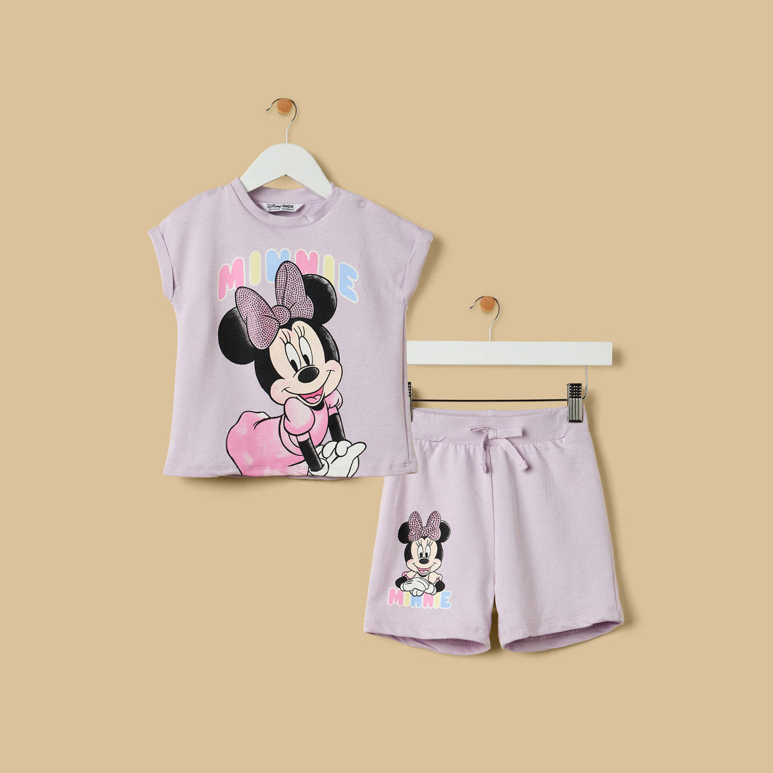 MAX-Minnie Mouse Print Cotton T-shirt and Shorts Set