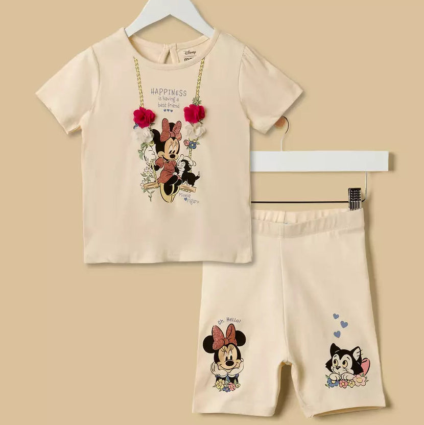 MAX-Minnie Mouse Print T-shirt and Short Leggings Set