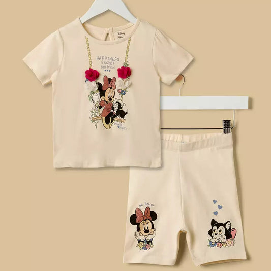 MAX-Minnie Mouse Print T-shirt and Short Leggings Set