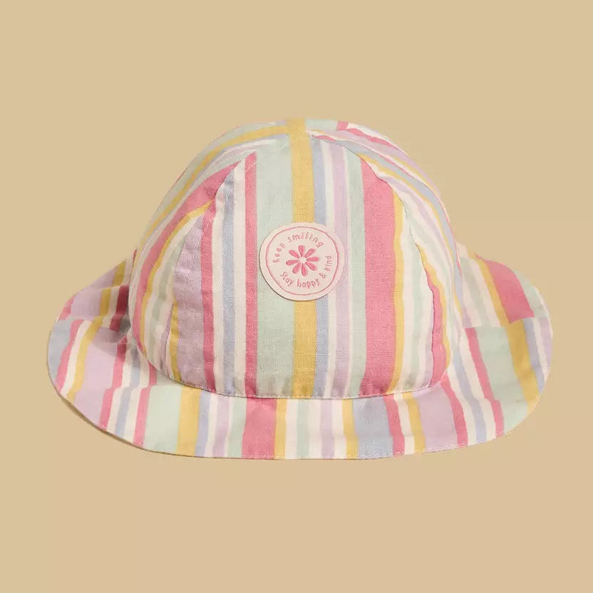 MAX-Striped Linen Dress with Cap and Bloomers