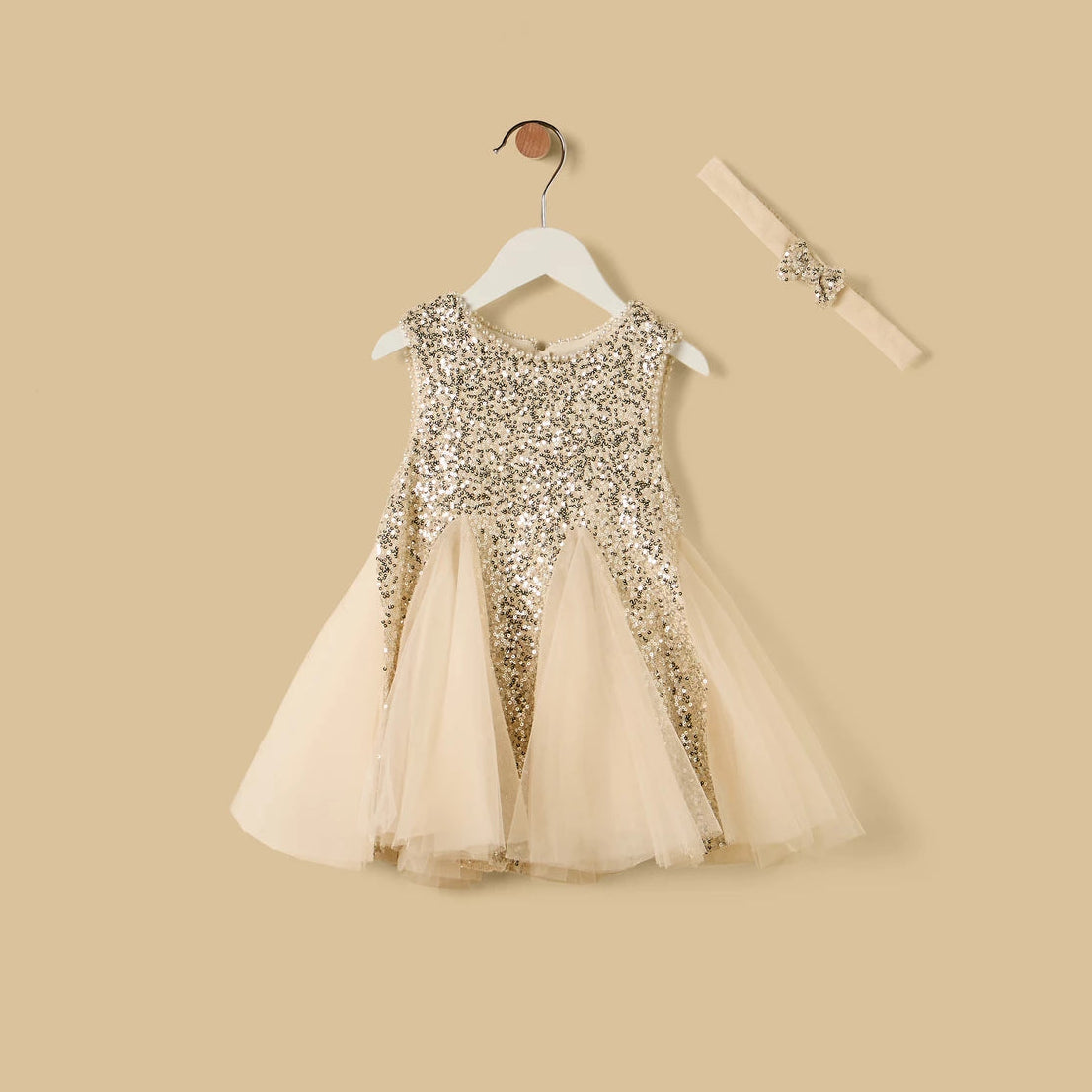 MAX-Sequin Embellished Sleeveless Dress with Hairband