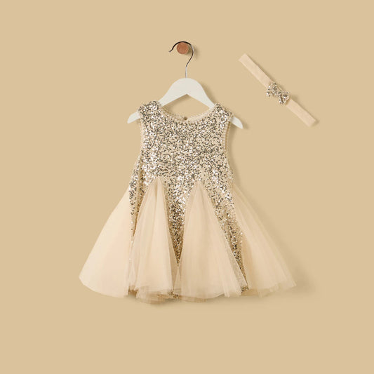 MAX-Sequin Embellished Sleeveless Dress with Hairband
