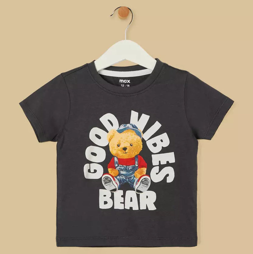 MAX-Bear Print Cotton T-shirt and Shorts Set