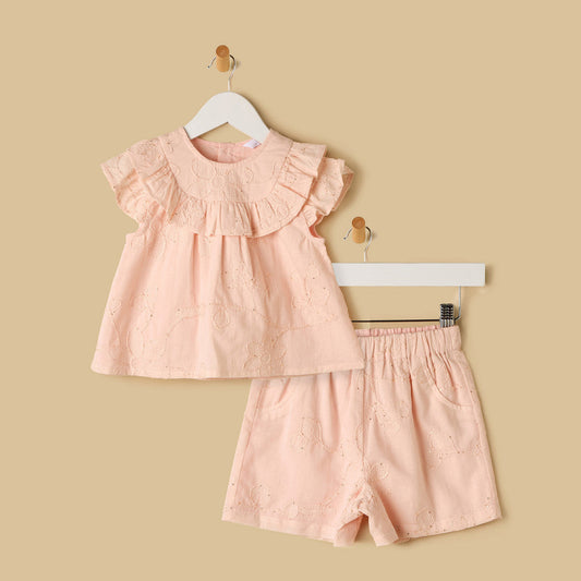 MAX-Embroidered Top and Shorts Set